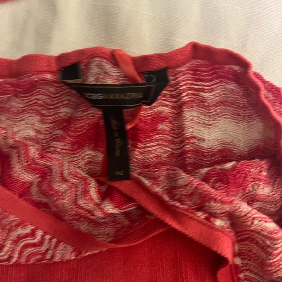 BCBG Max Azria - Coral & Ivory Squiggle Print Knit Halter Maxi Dress Sz Xs - Picture 6 of 6
